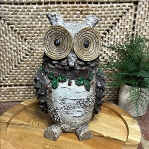 Rustic Owl Figurine with Green Accents holidays